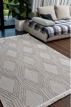 AGRA EK91A 24817 Безворсовый ковер из полиэстера в скандинавском стиле. Петлевой обьемный рисунок. Приятный на ощупь и легок в уборке. 242х363