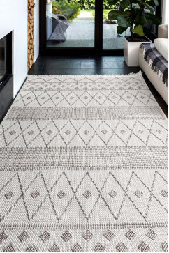 AGRA EN76A 24866 Безворсовий килим з поліестеру у скандинавському стилі. Петлевий об'ємний малюнок. Приємний на дотик і легкий у прибиранні. 242х363