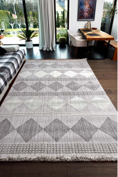 AGRA EO61A 24867 Безворсовий килим з поліестеру у скандинавському стилі. Петлевий об'ємний малюнок. Приємний на дотик і легкий у прибиранні. 242х363