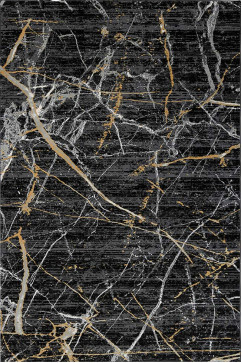 ARTLINE BG45A 24872 Сучасний чорно-сірий килим із золотистими прожилками та невеликим рельєфом 242х363