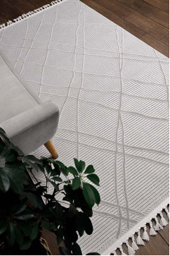 HELSINKI FR95A 24881 Ковер в скандинавском стиле. Безворсовая основа и обьемный рисунок из распушенной нитки фризе. Натуральная цветовая гамма. 242х363